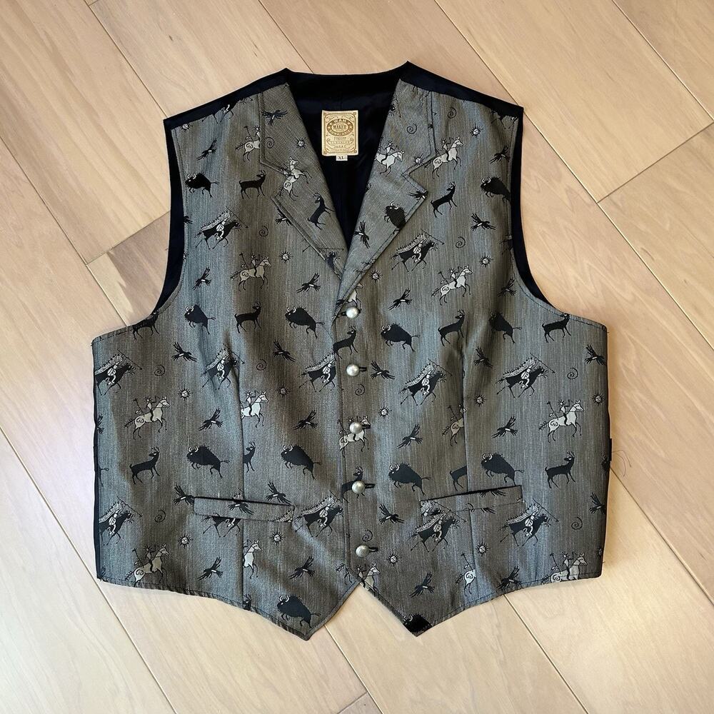 Wah Maker Frontier Clothing Western Brocade Vest Animal Print Men's XL